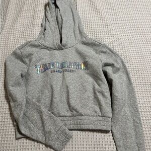 True Religion Gray Cropped Hoodie Sweatshirt